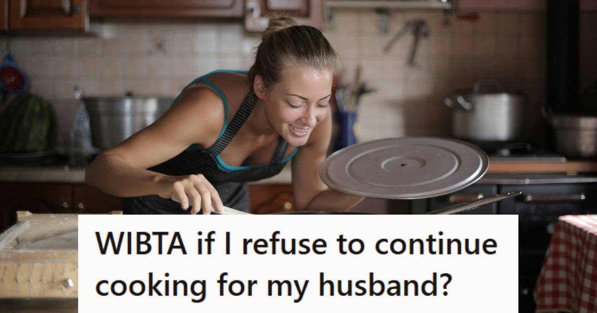 Woman leaning over a skillet to smell the food she cooked