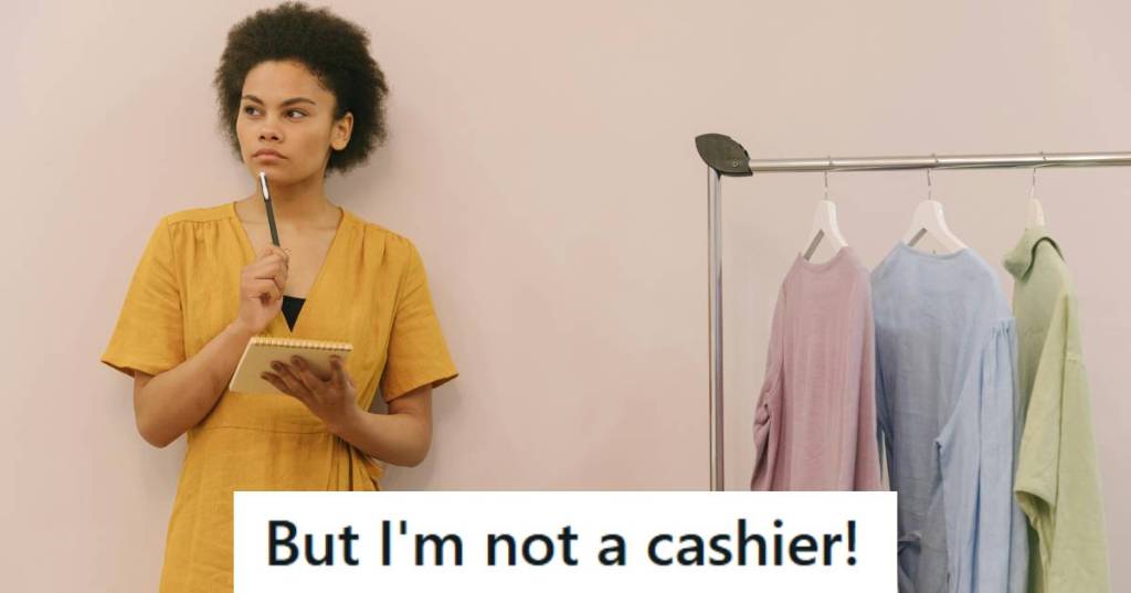 Halloween consultant taking notes about her dept