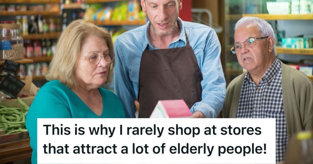 Store employee assisting older couple
