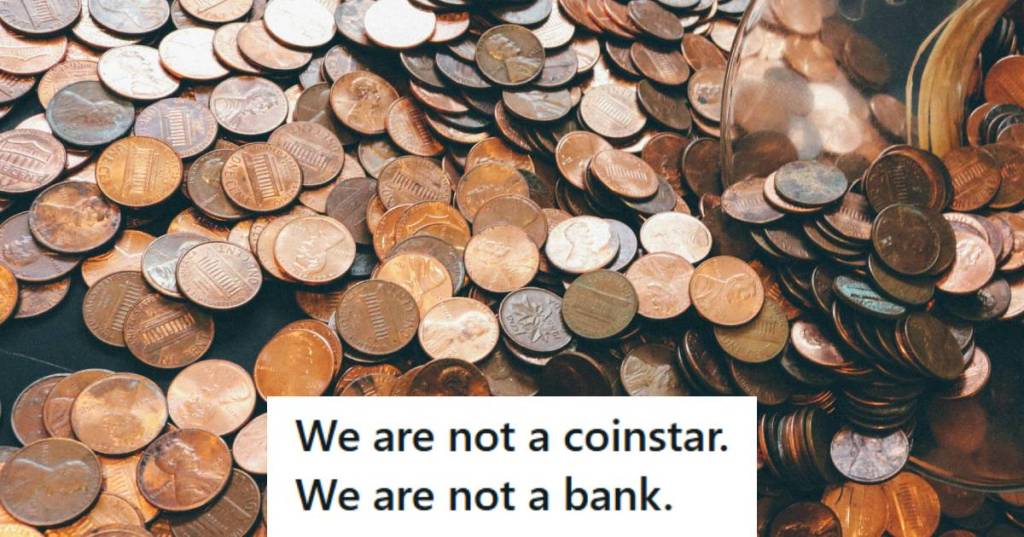 Jar full of pennies dumped on its side