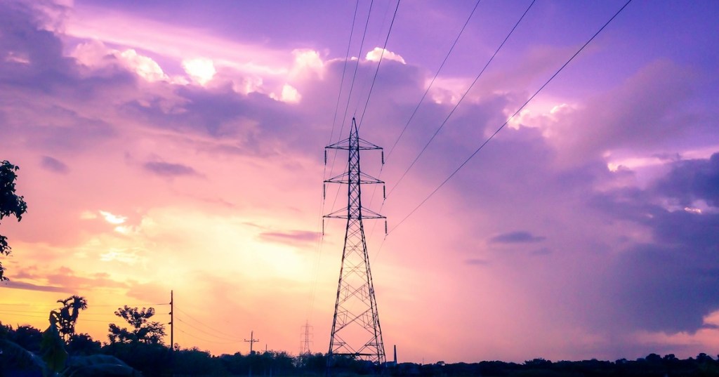 A electrical pylon at sunset