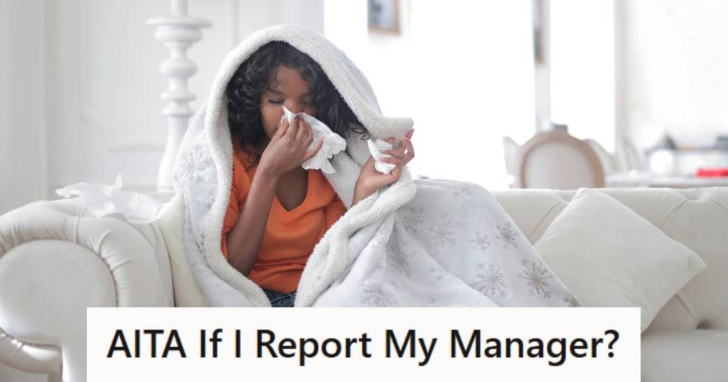 Sick woman covering her head and blowing her nose