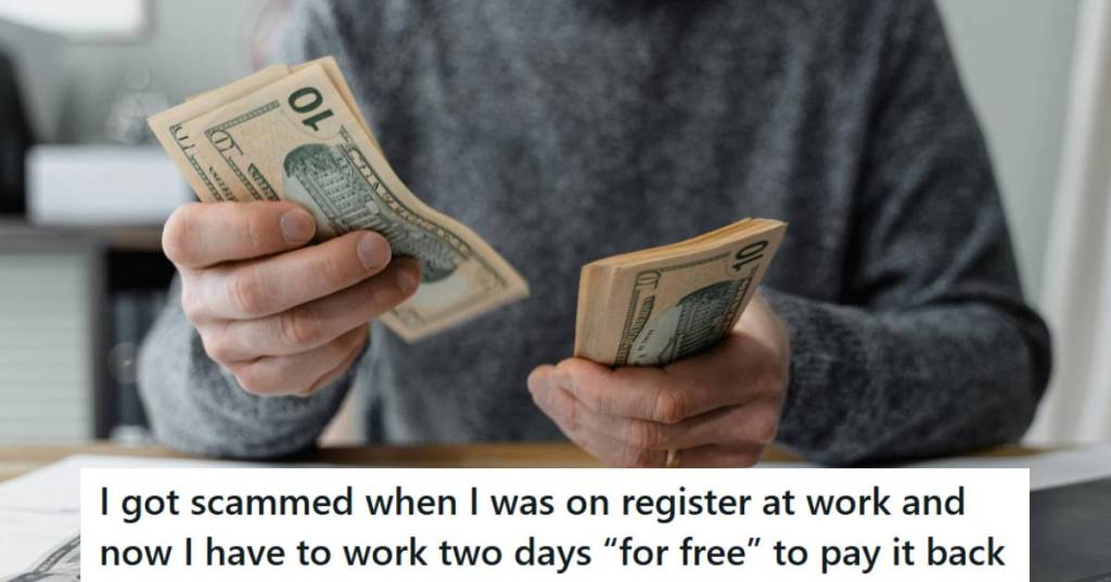 Man counting money to make change for customers