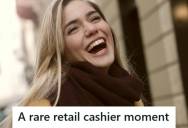 Cashier Complements The Scarf A Customer Is Buying, But Instead Of Just Saying Thanks, The Customer Buys An Extra One And Gifts It To Her At Checkout