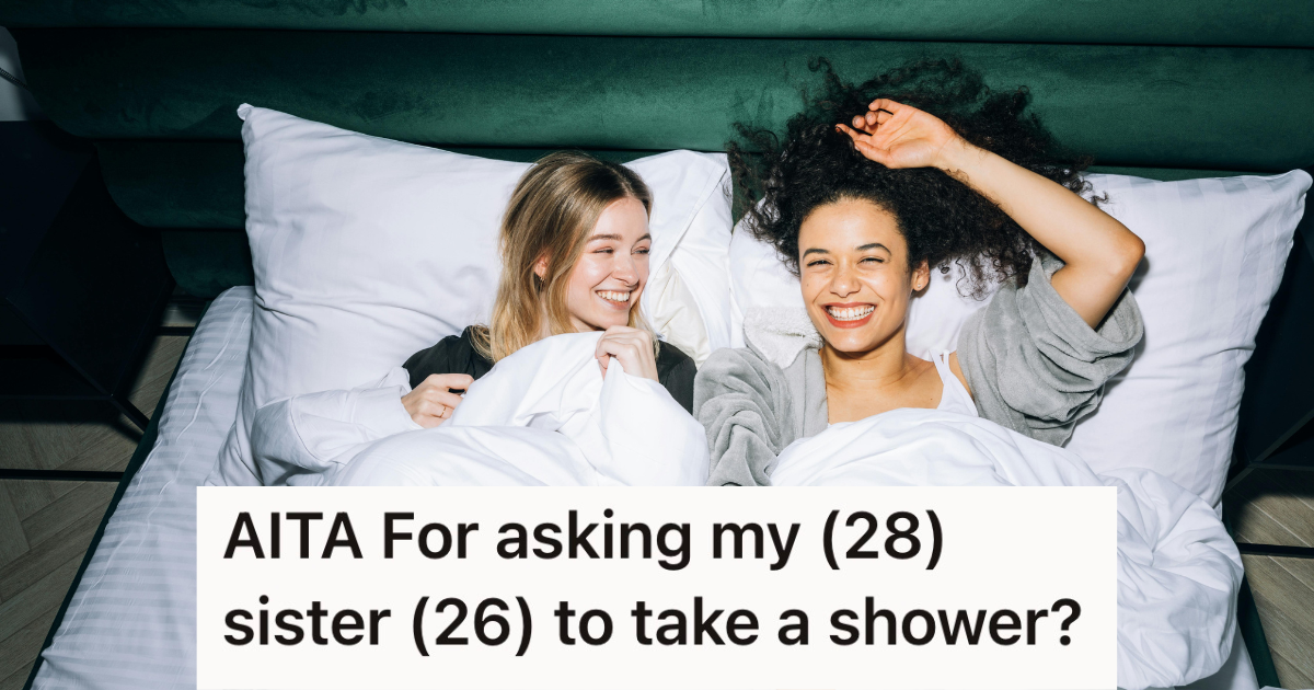 Neat Obsessed Woman Asked Her Visiting Sister To Take A Shower Before Bed, But Her Sister Took Offense And Said She Wont Stay Over Again Two woman laughing on the bed
