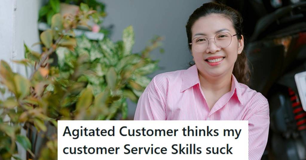 Woman smiling and recounting a bad customer experience