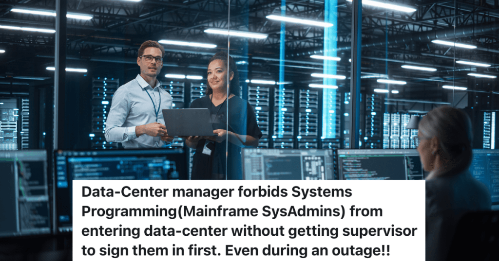 employees in a modern data center room