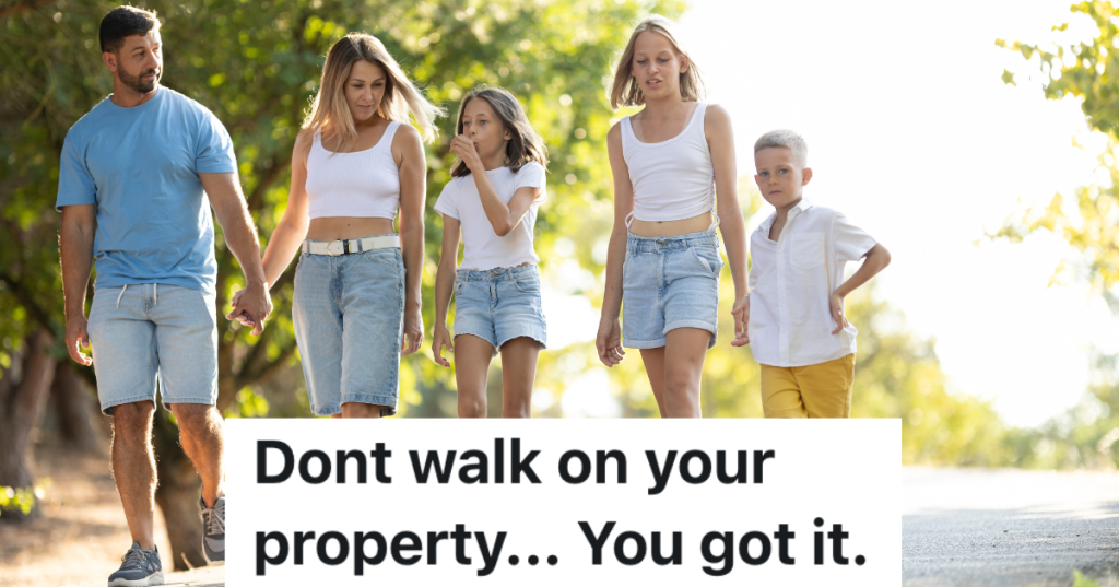family walking in the middle of the road