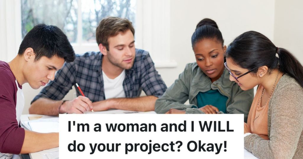 four college students working on a group project