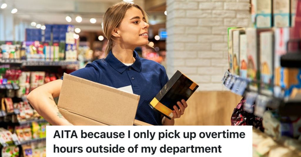 young woman stocking shelves at grocery store