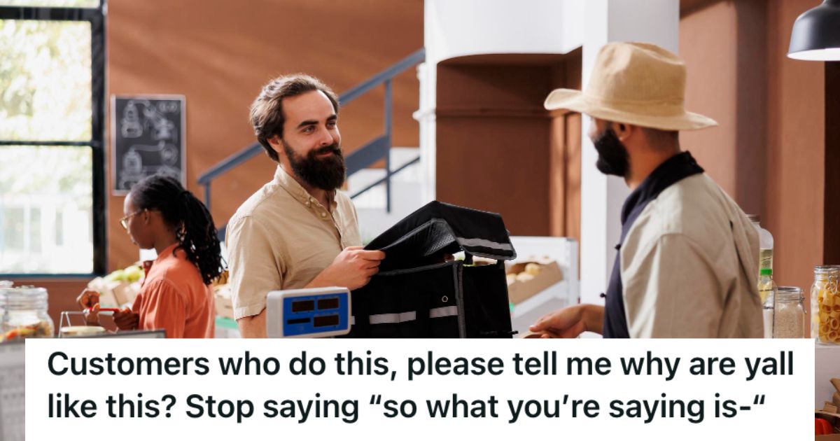 Employee Tried To Explain Promotion Rules To A Customer, But The Customer Misunderstood Everything And Kept Twisting His Words Into Complaints Customer talking to the store cashier