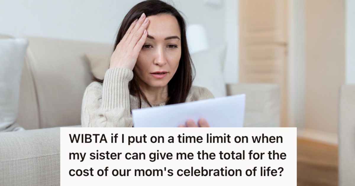 Woman Received Her Late Mom’s Estate Check And Was Ready To Reimburse Her Sisters Expenses, But Her Sister Kept Delaying Giving Her The Total Amount Woman looking at an envelope with serious face