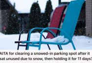 Man Cleared A Snowy Parking Spot And Claimed It With A Chair After His Usual Spot Was Taken, But Someone Left A Note Saying It Wasn’t His