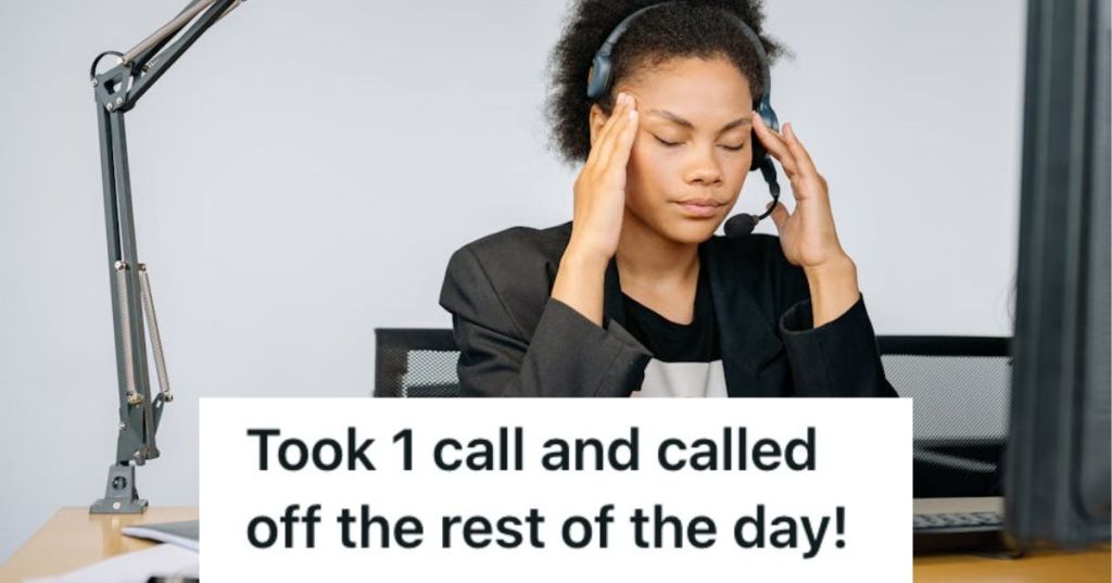 Woman with a headset closing her eyes due to frustration