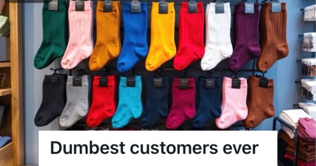 Socks displayed on the wall of a store