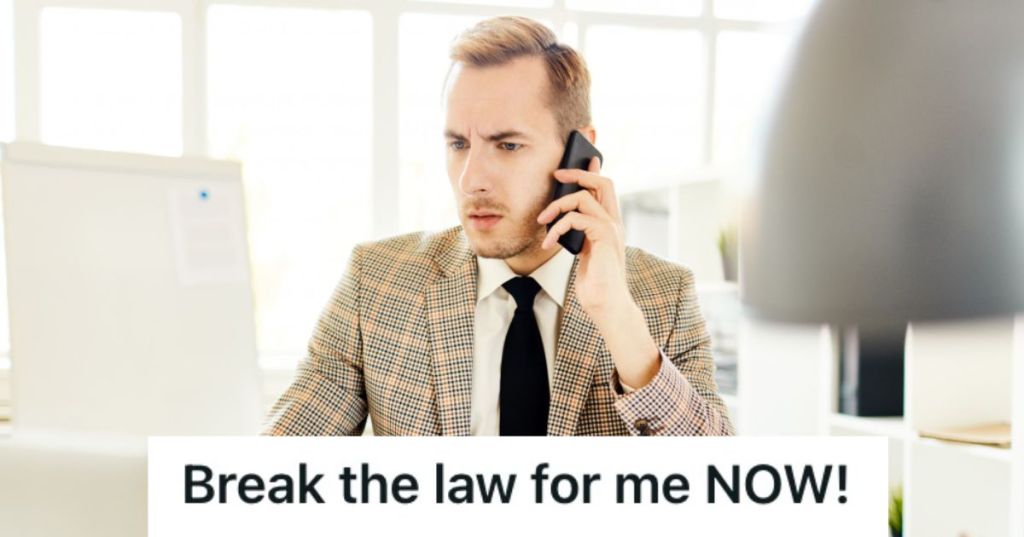 Man in business suit talking to a person on the phone with a serious face