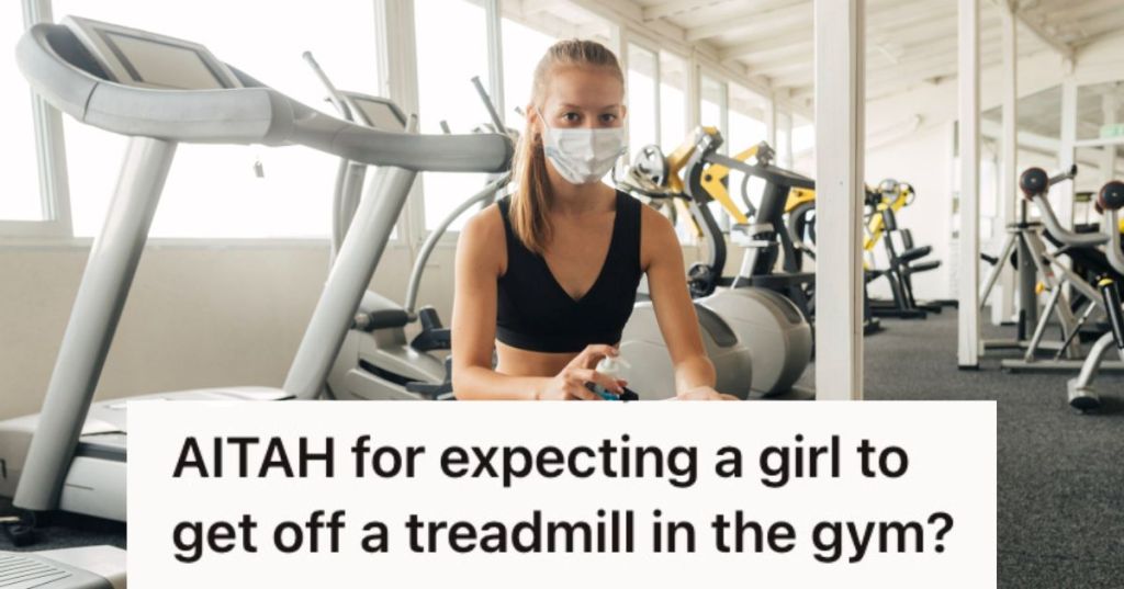 Woman sitting ona treadmill