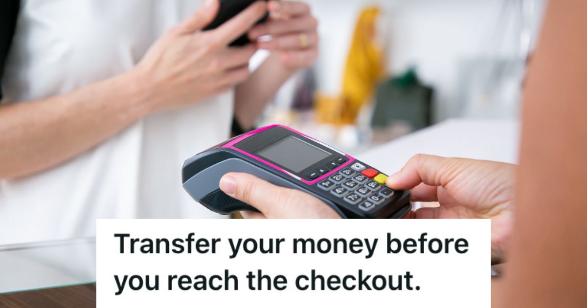 Cashier preparing the card terminal for paying customer