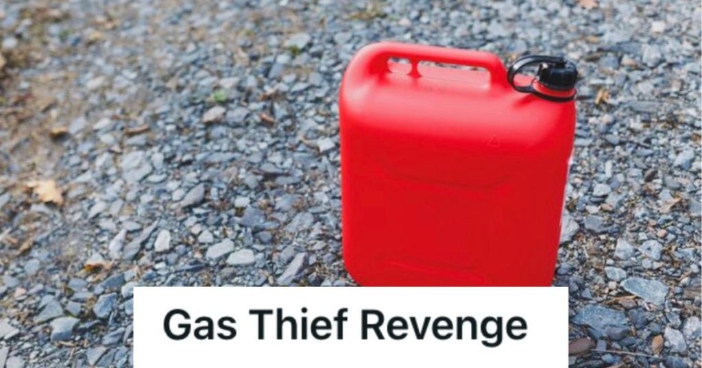 A red container for gasoline on the ground