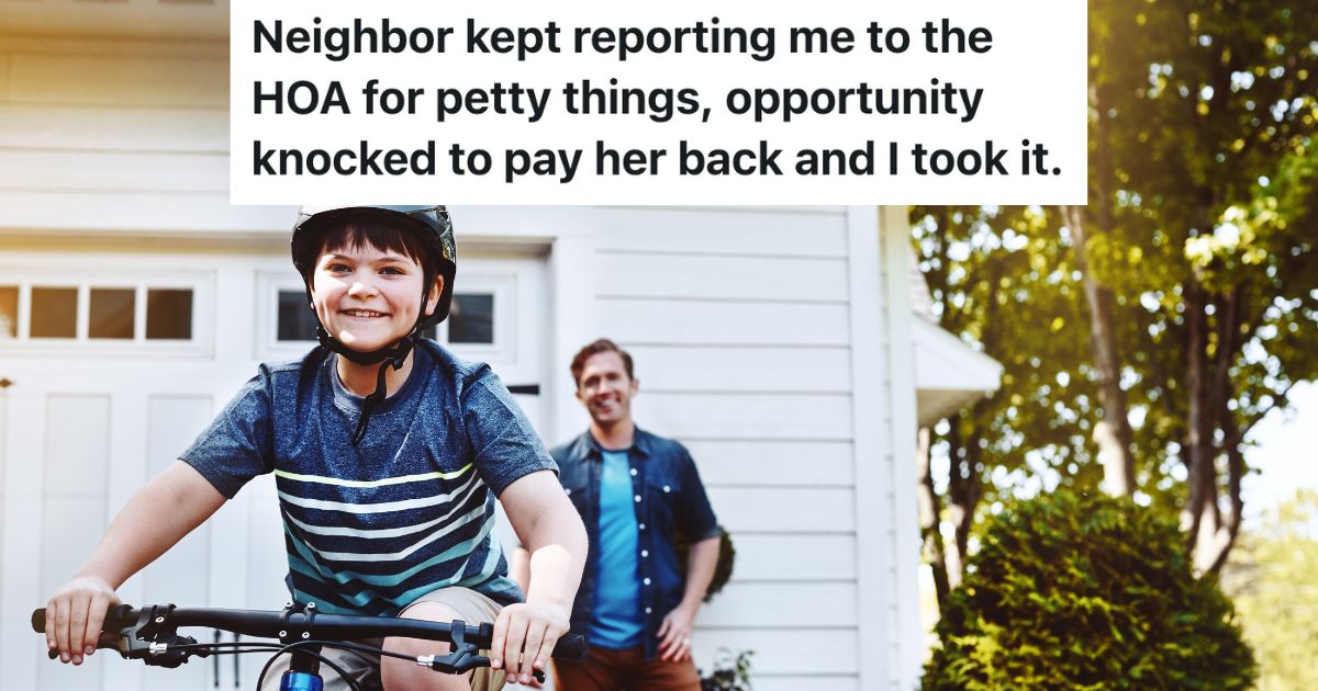 dad watching son ride bike in driveway
