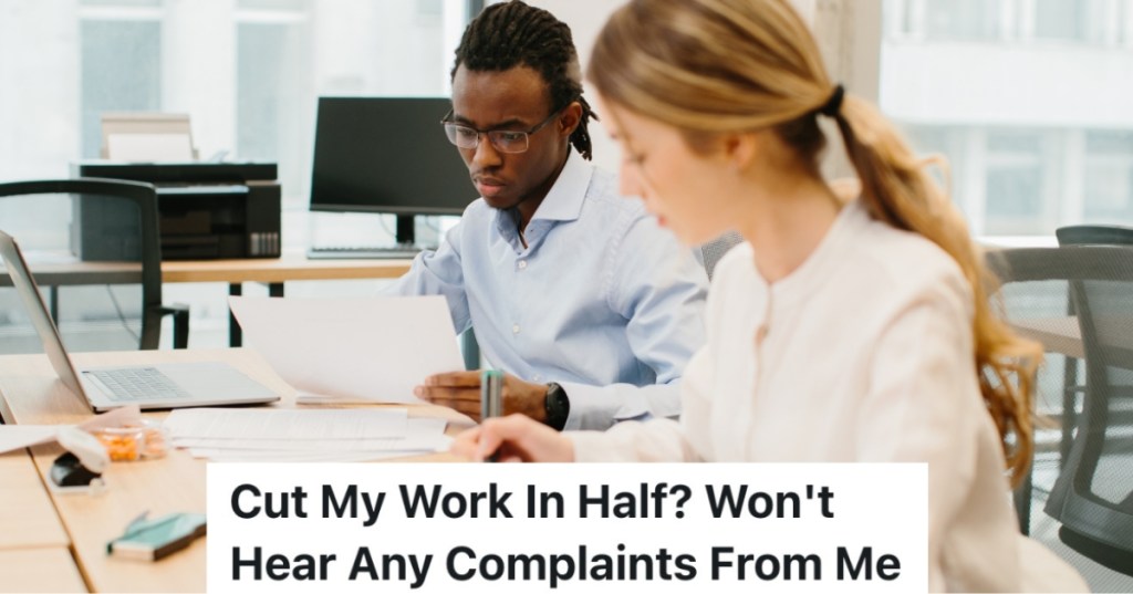 two coworkers looking at paperwork