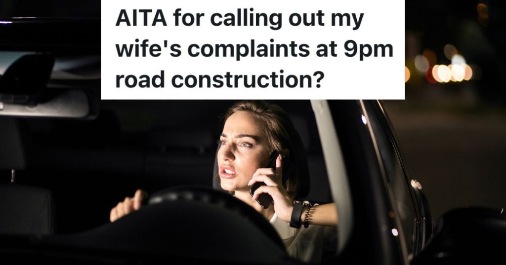 upset woman talking on phone while driving car at night