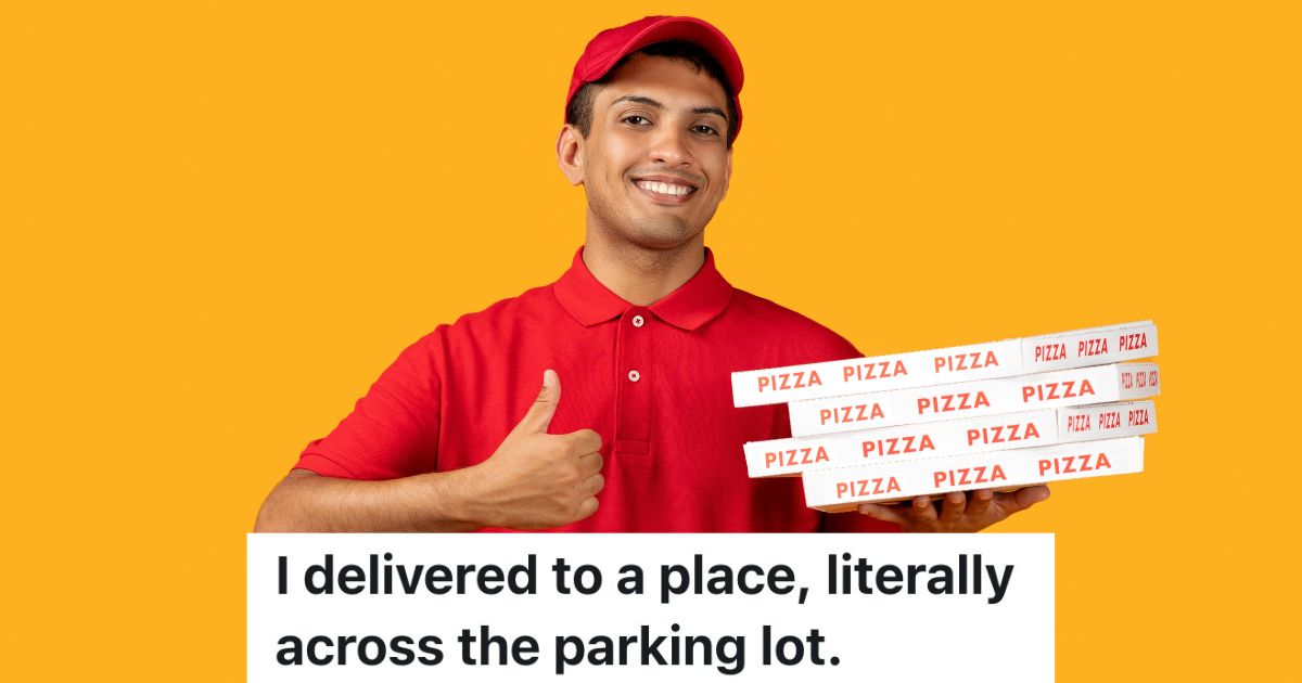 smiling pizza delivery guy holding pizza boxes