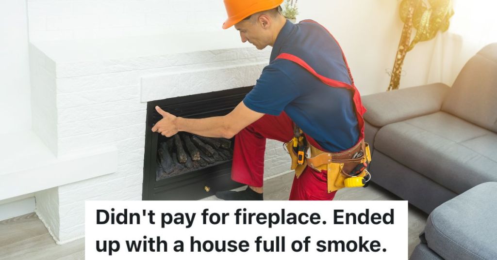 man installing a fireplace