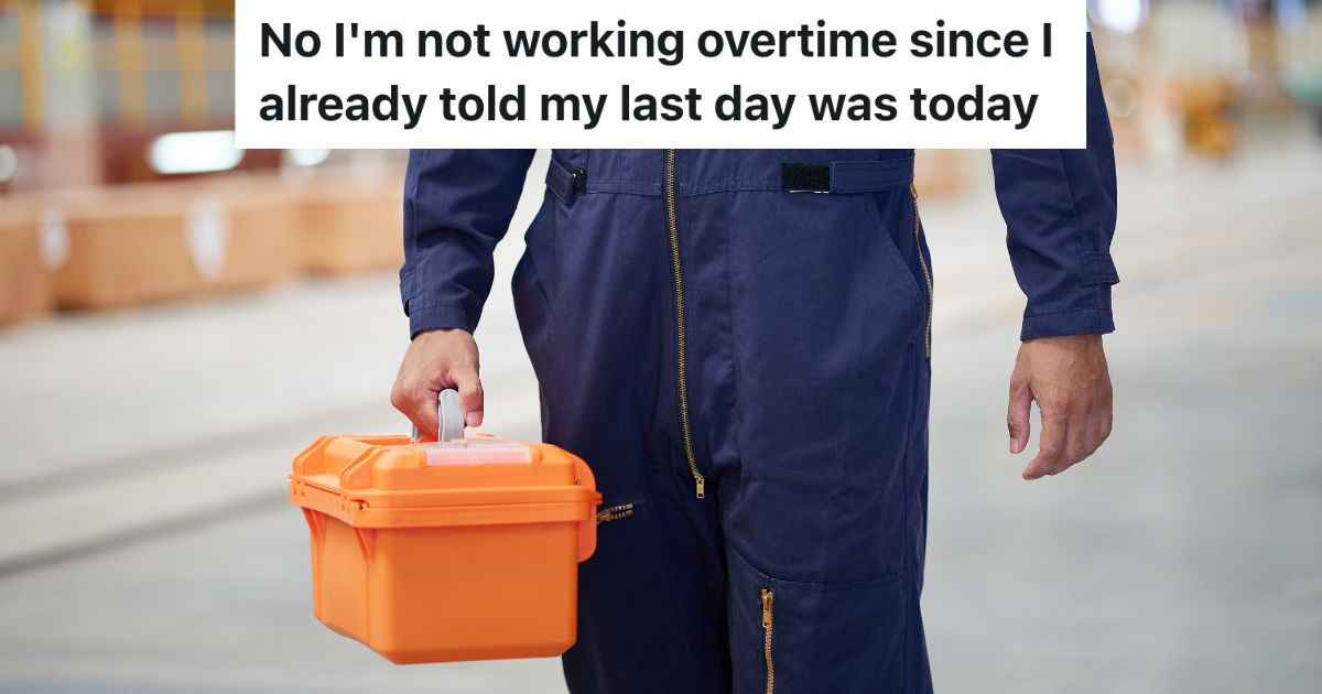 closeup of man carrying orange toolbox
