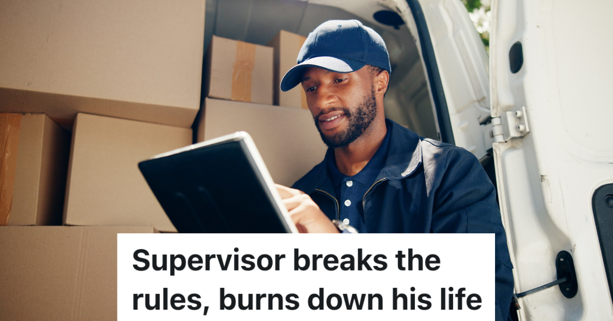 delivery driver with clipboard and truck full of cardboard boxes