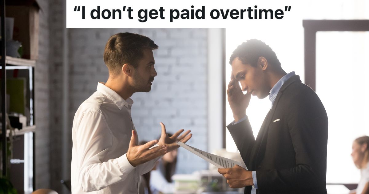 Boss Refuses To Pay Salaried Employee When He Takes A Day Off, But He Also Refuses To Pay Him Overtime upset employee talking to boss