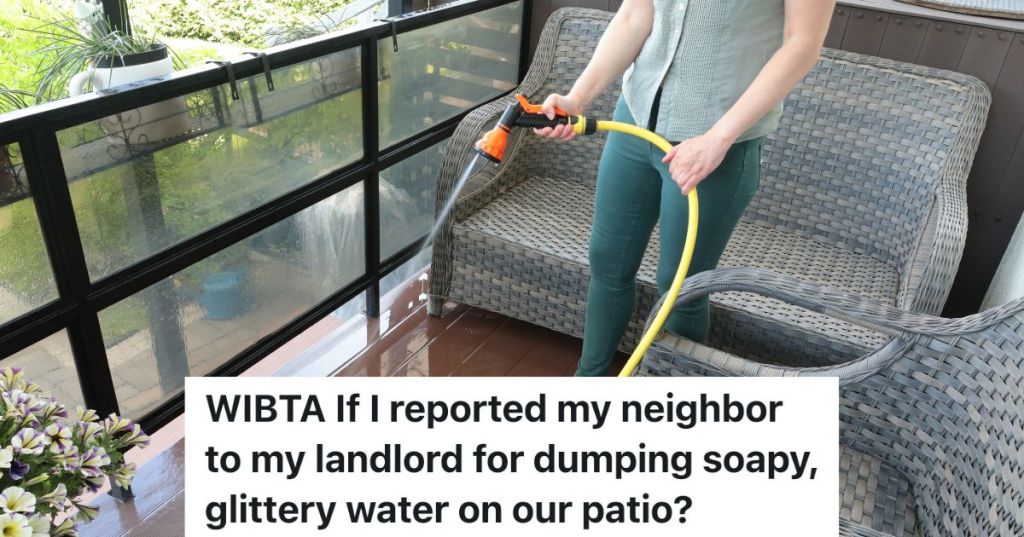 woman cleaning patio with hose