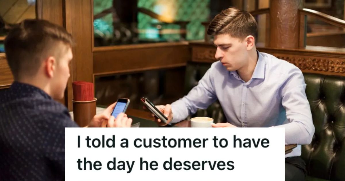 Two men having coffee and looking at their phones