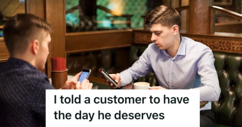 Two men having coffee and looking at their phones