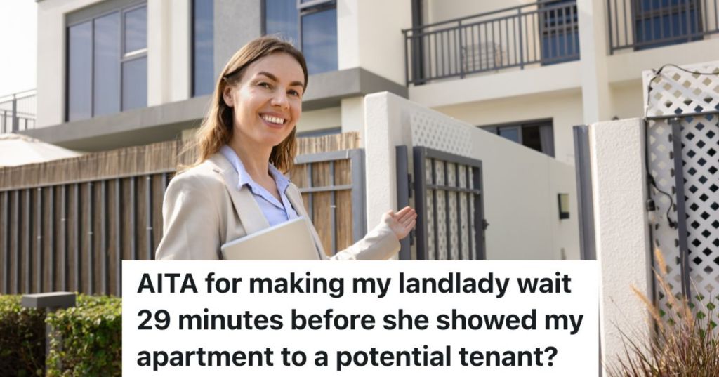 smiling landlady ready to give tour of apartment
