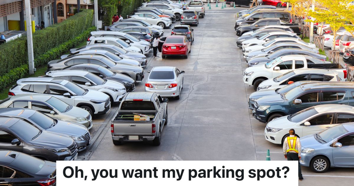 Cars trying to find a parking spot in crowded parking lot