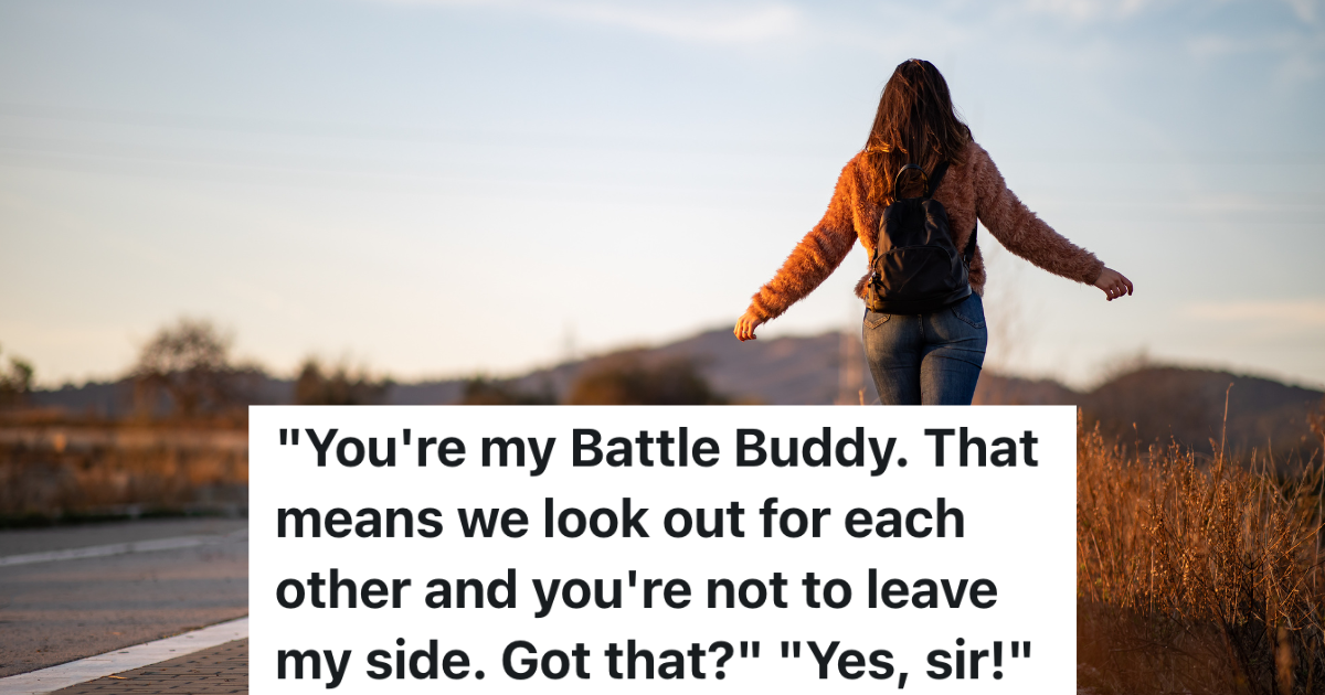 Grumpy Uncle Accidentally Locks Himself In A Closet In His House, So His Niece Threatens To Leave Him There young woman walking along the side of the street