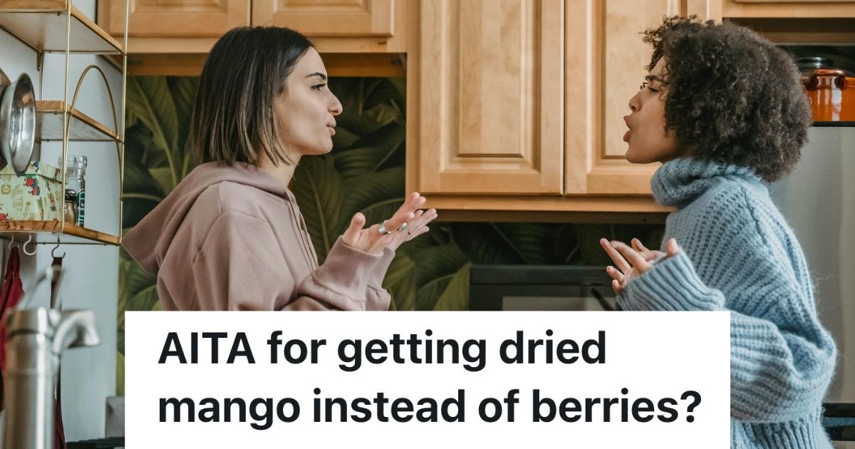 Two women screaming at each other in a kitchen