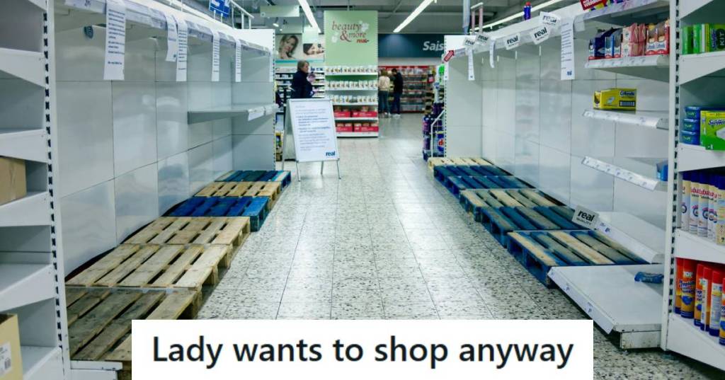 Empty shelves inside a grocery store with no power