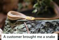 Gas Station Employee Told A Customer That He Likes Snakes, So The Customer Returned Later With A Wild Snake In A Plastic Container And Handed It To Him As A Gift