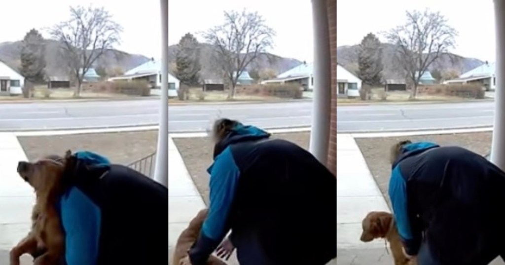 man and dog on a porch