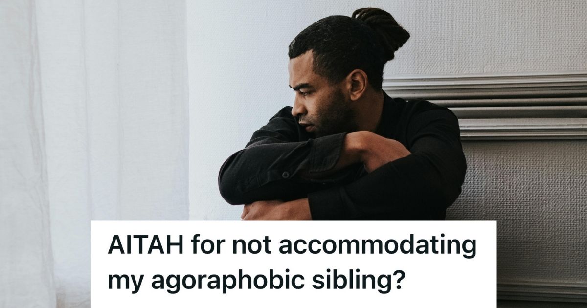 Woman Spent Years Traveling Home To Accommodate Her Agoraphobic Sibling Who Refused To Try Therapy, But When She Asked Her Family To Come To Her For Her Birthday, Her Sibling Hit Her With A Massive Guilt Trip anxious man sitting on the floor