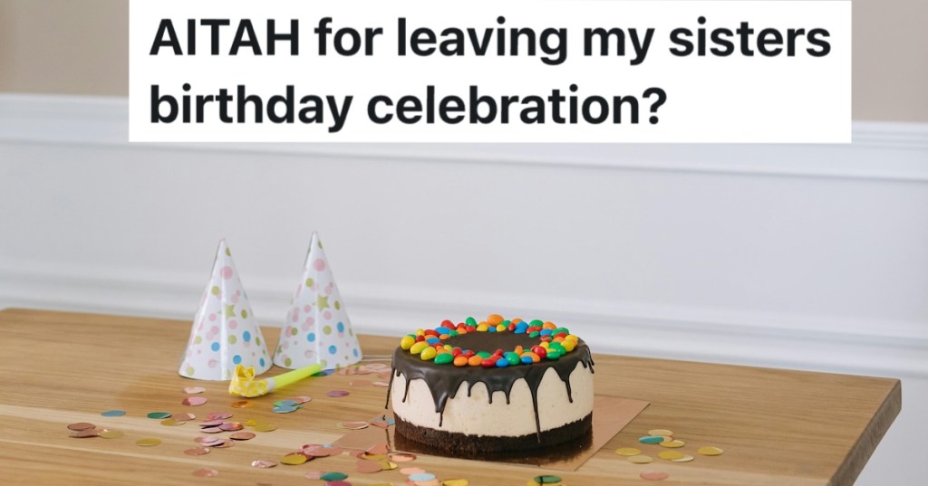 cake and birthday party hats on table