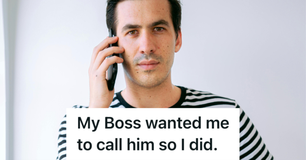 man in striped shirt talking on phone