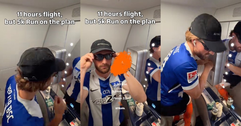 man in an airplane bathroom