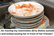 A College Student’s Roommate Never Cleans Up After Herself, So She Put All Her Dirty Dishes On A Table Outside Her Bedroom Door