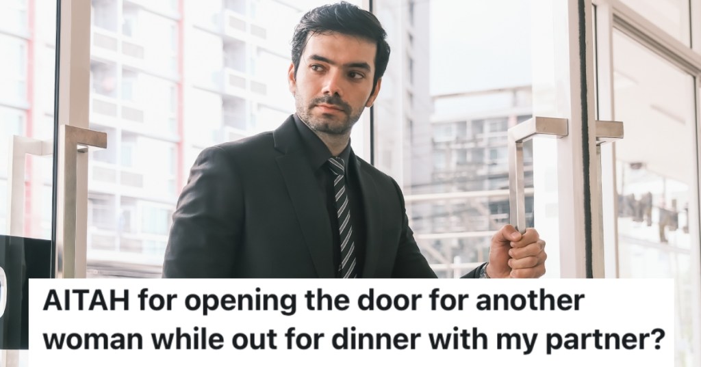 man walking into a business