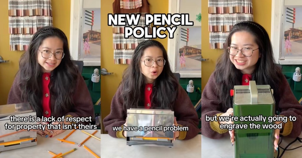 teacher talking about pencils