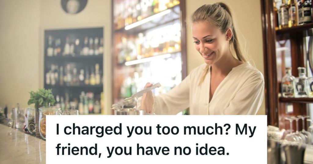 female bartender working and smiling