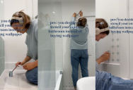 A Homeowner Stenciled A Design In Her Bathroom Instead Of Putting Up Wallpaper